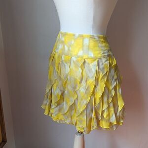 Yellow Watercolor Silk Ruffle Mini Skirt By I.N.C. Size 12